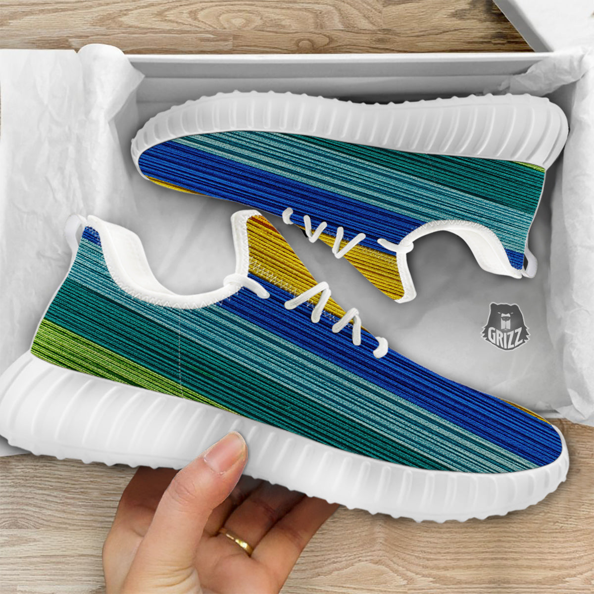 Yarn Colorful Print White Walking Shoes-grizzshop