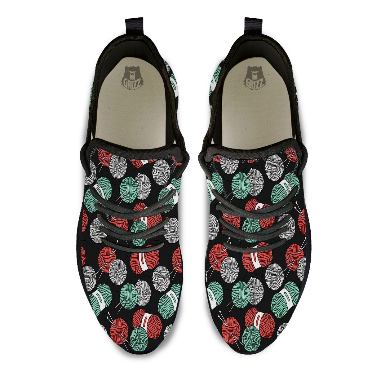 Yarn Knitting Print Pattern Black Athletic Shoes-grizzshop