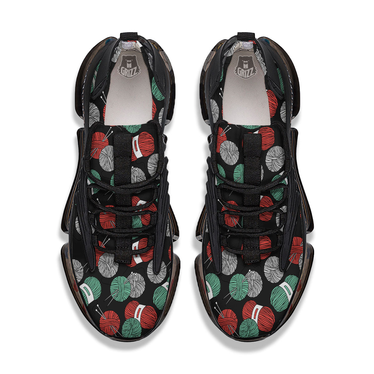 Yarn Knitting Print Pattern Black Gym Shoes-grizzshop