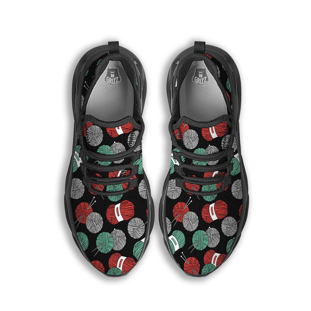 Yarn Knitting Print Pattern Black Running Shoes-grizzshop