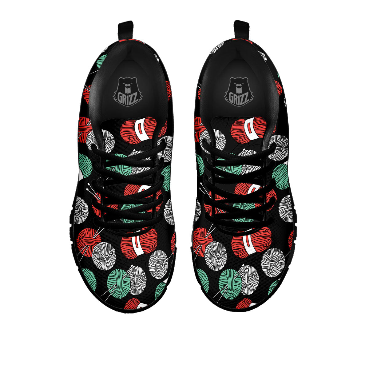 Yarn Knitting Print Pattern Black Sneaker-grizzshop