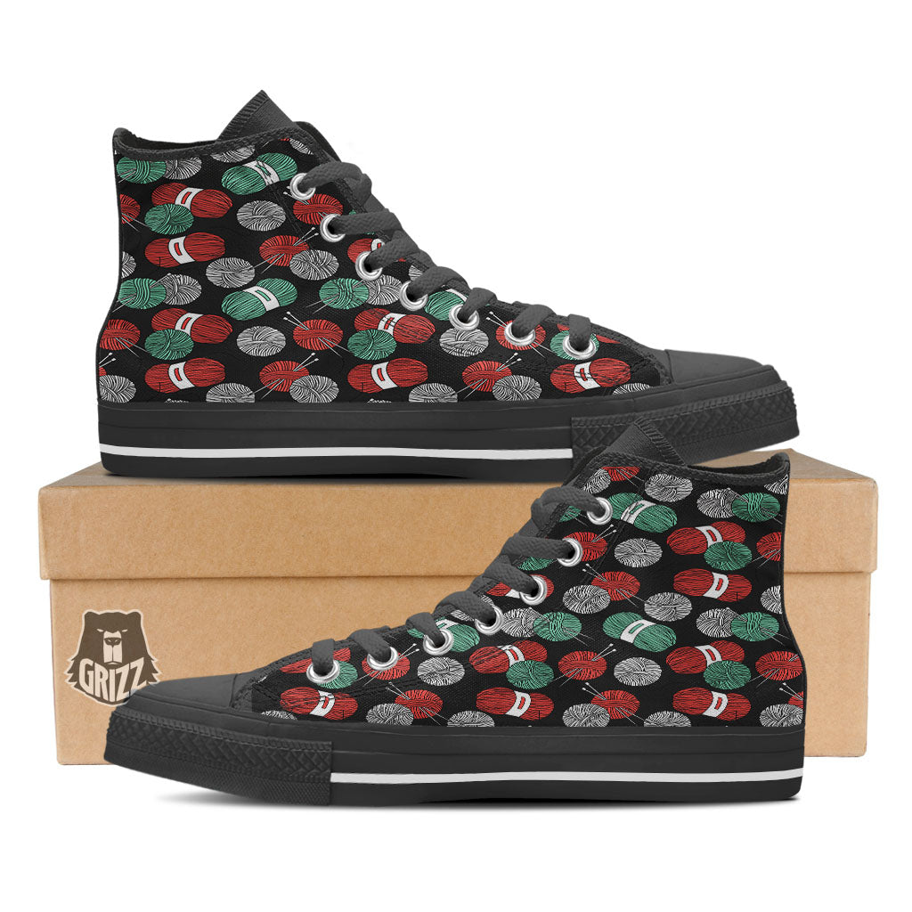 Yarn Knitting Print Pattern High Top Shoes-grizzshop