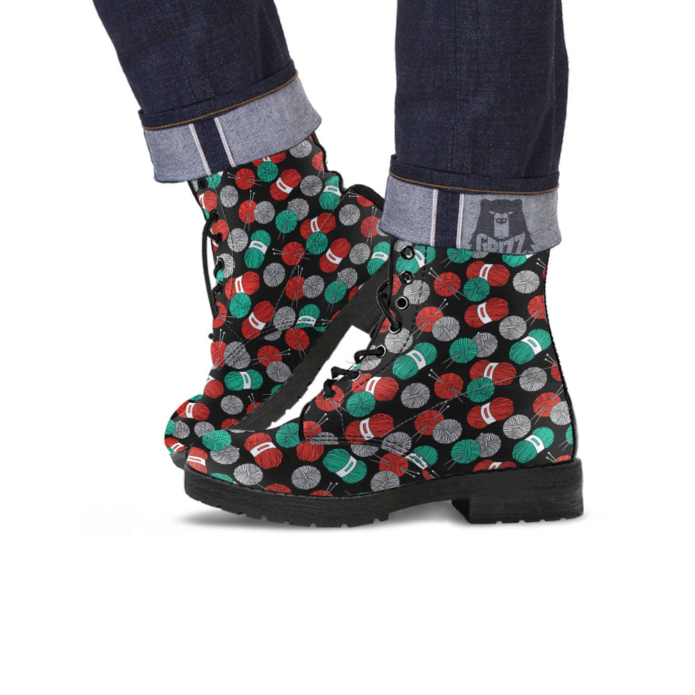 Yarn Knitting Print Pattern Leather Boots-grizzshop