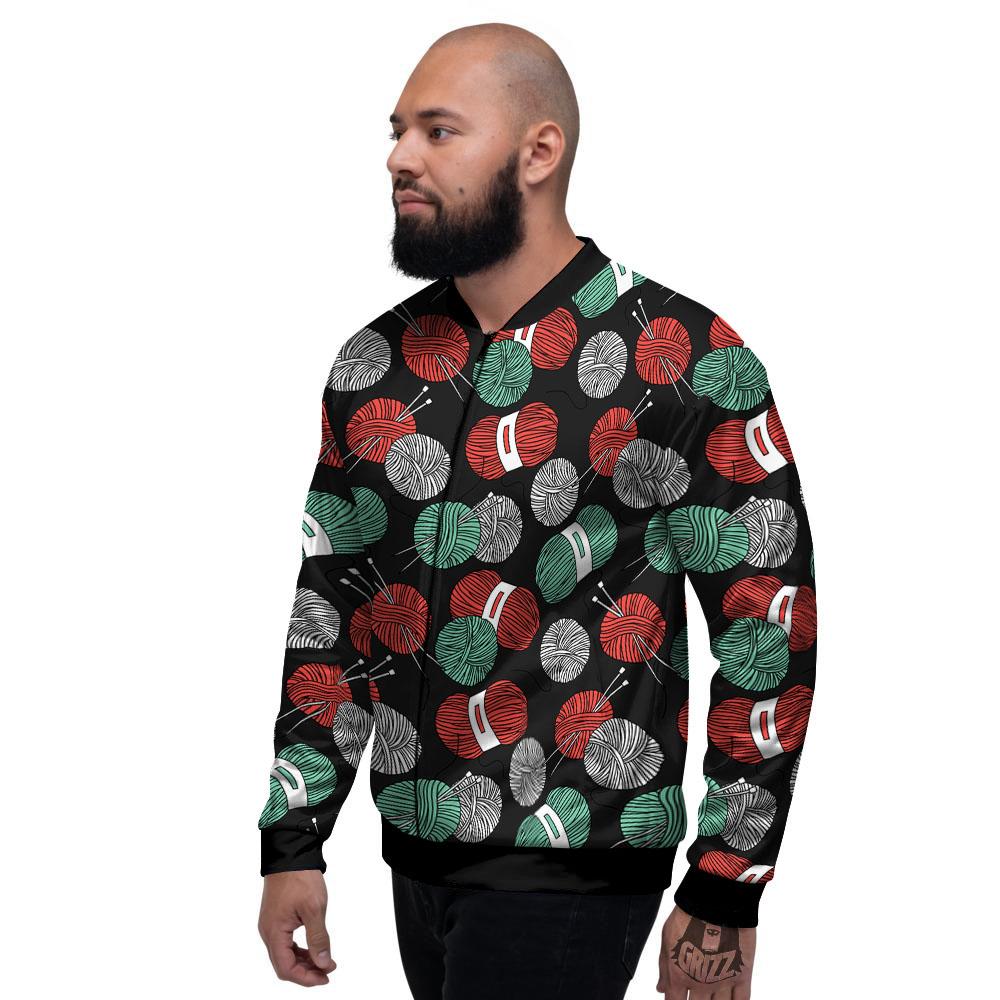 Yarn Knitting Print Pattern Men's Bomber Jacket-grizzshop