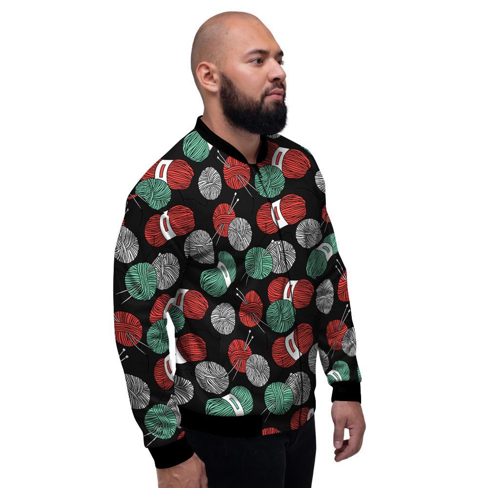 Yarn Knitting Print Pattern Men's Bomber Jacket-grizzshop
