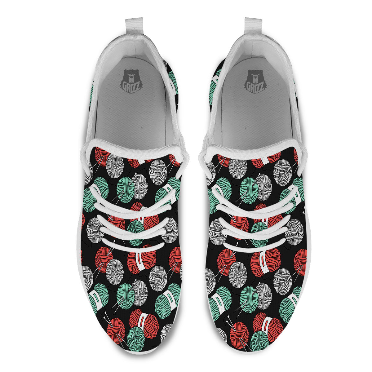 Yarn Knitting Print Pattern White Athletic Shoes-grizzshop