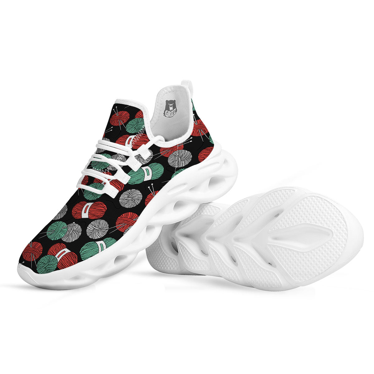 Yarn Knitting Print Pattern White Running Shoes-grizzshop