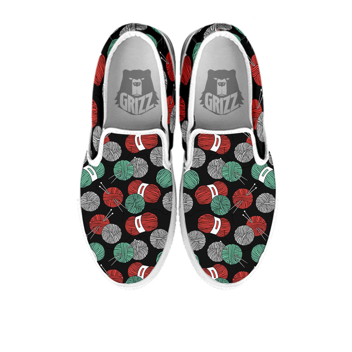 Yarn Knitting Print Pattern White Slip On Shoes-grizzshop