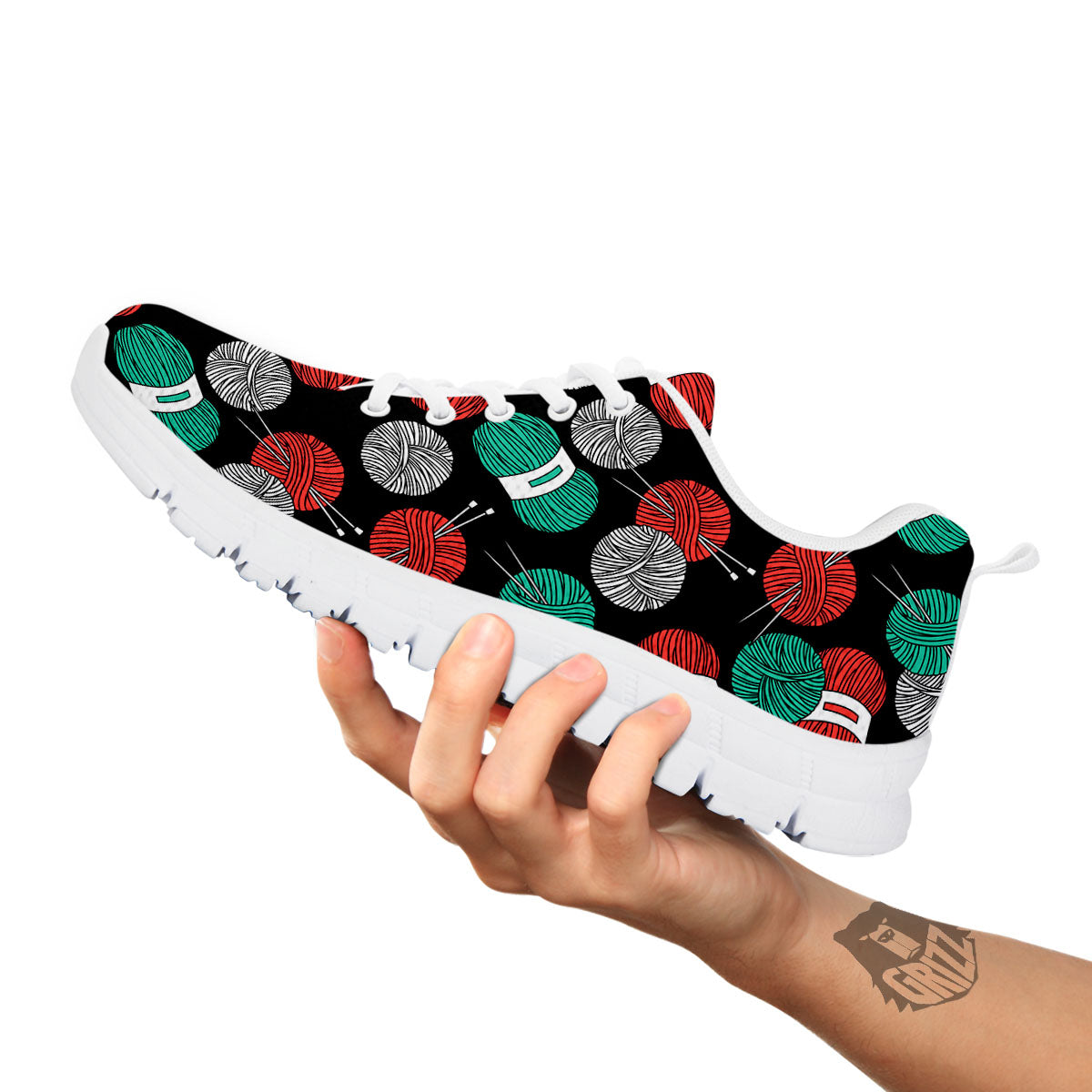 Yarn Knitting Print Pattern White Sneaker-grizzshop