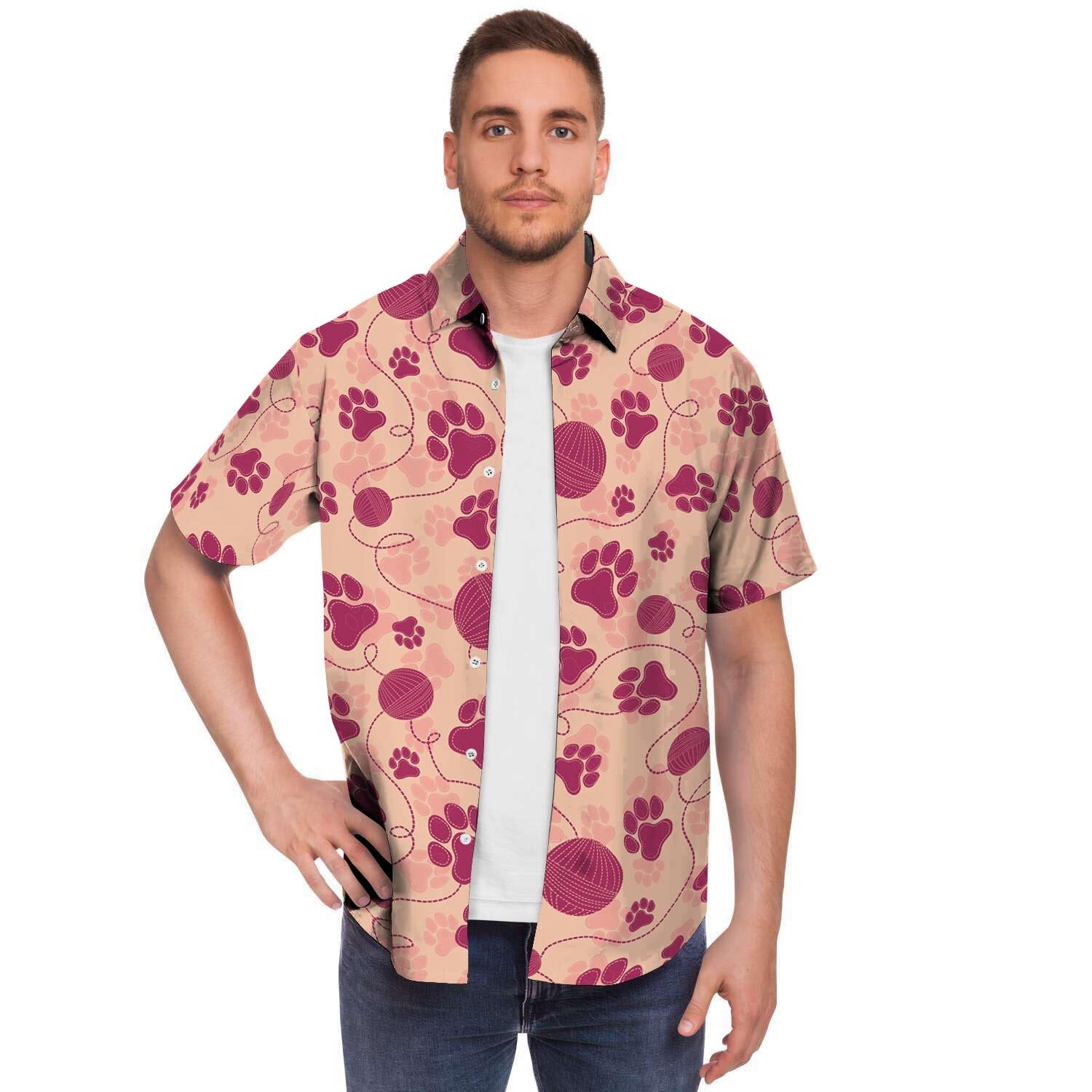 Yarn Paw Print Men's Short Sleeve Shirt-grizzshop