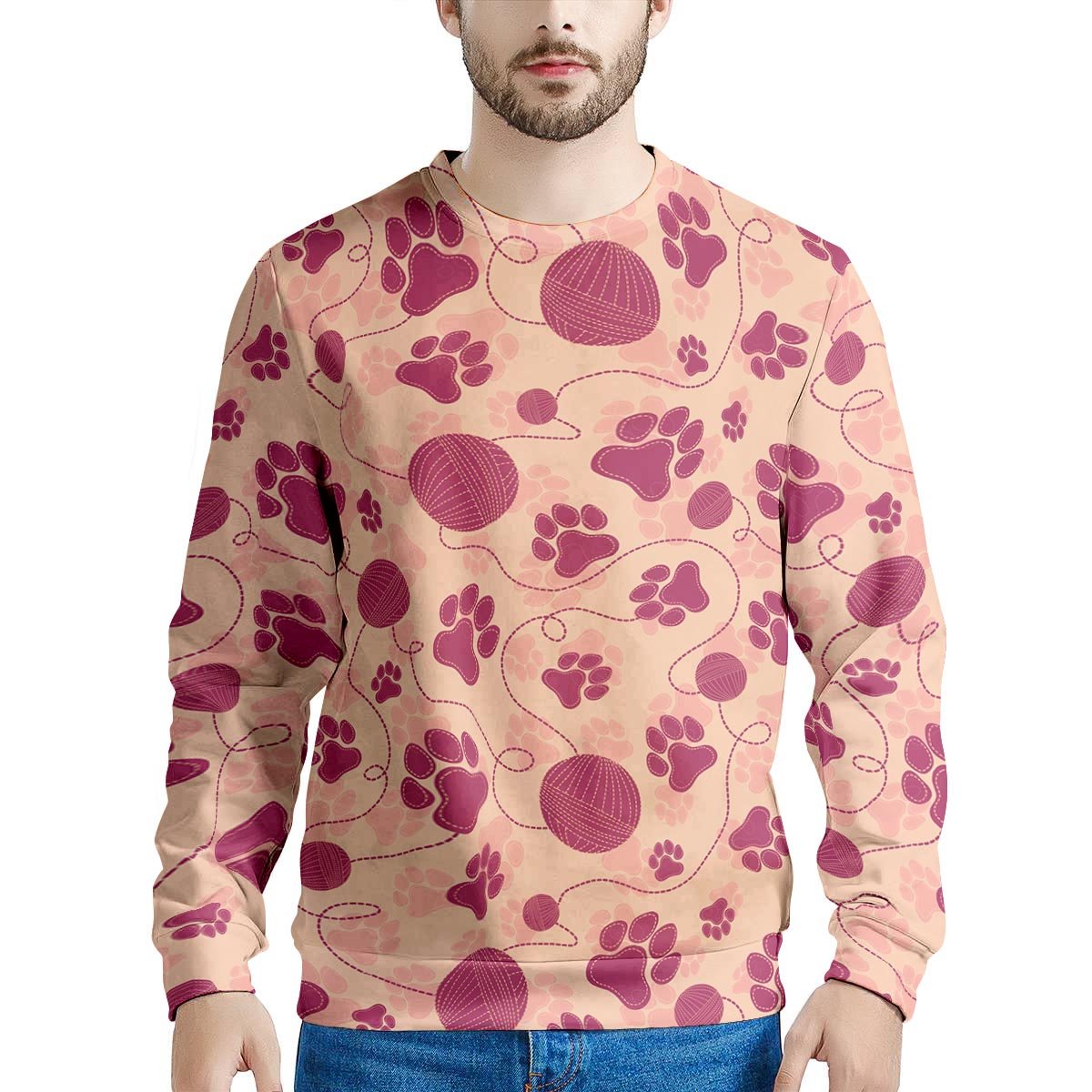 Yarn Paw Print Men's Sweatshirt-grizzshop