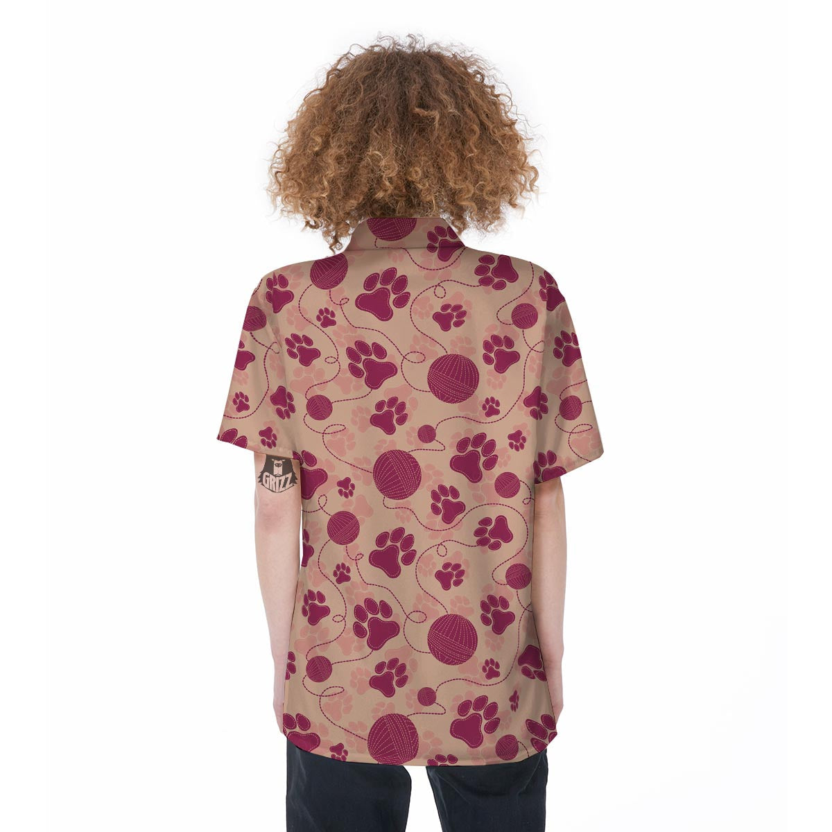 Yarn Paw Print Women's Short Sleeve Shirts-grizzshop