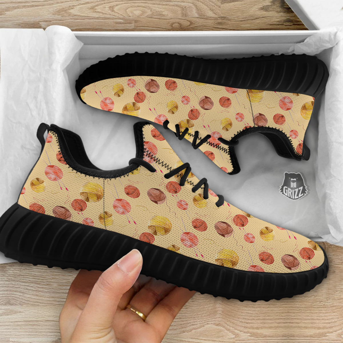 Yarn Watercolor Print Pattern Black Walking Shoes-grizzshop