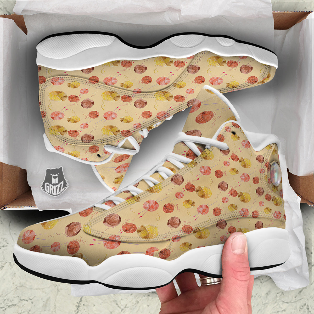 Yarn Watercolor Print Pattern White Basketball Shoes-grizzshop