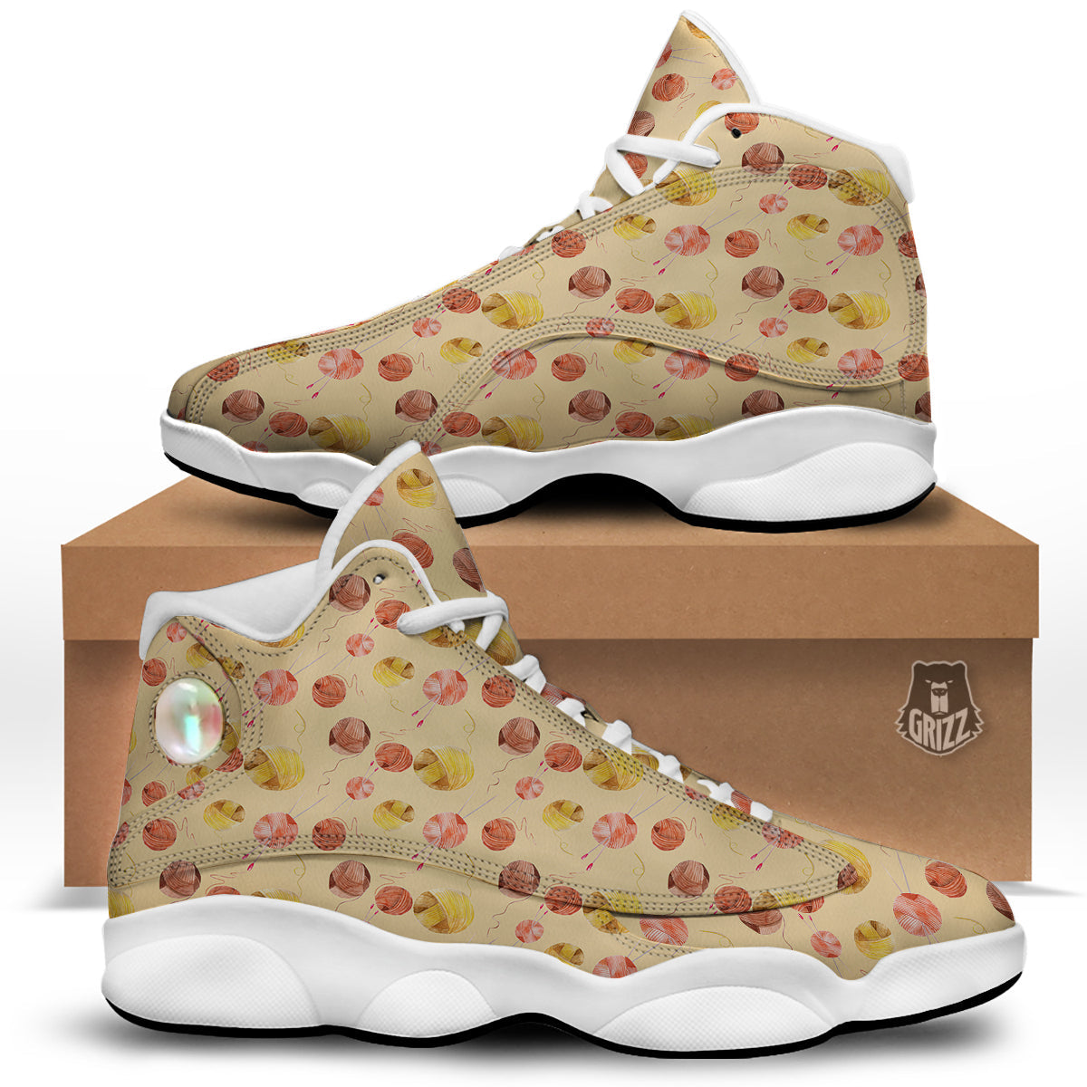 Yarn Watercolor Print Pattern White Basketball Shoes-grizzshop