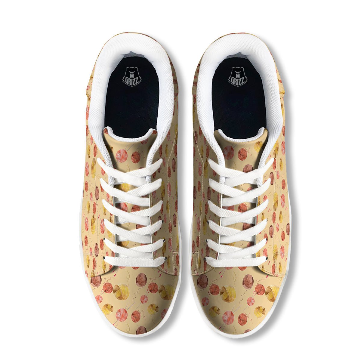 Yarn Watercolor Print Pattern White Low Top Sneakers-grizzshop