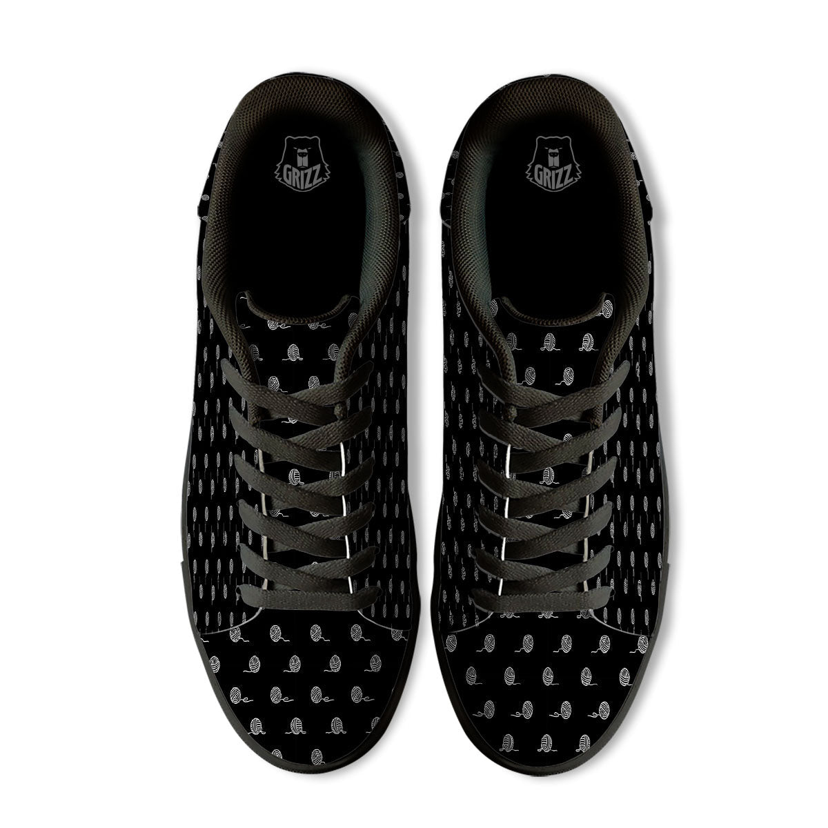 Yarn White And Black Print Pattern Black Low Top Sneakers-grizzshop