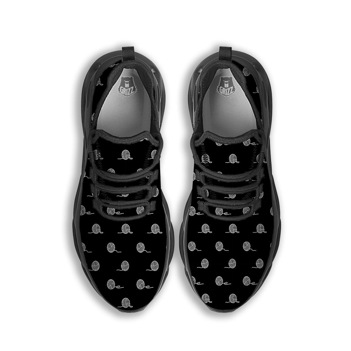 Yarn White And Black Print Pattern Black Running Shoes-grizzshop