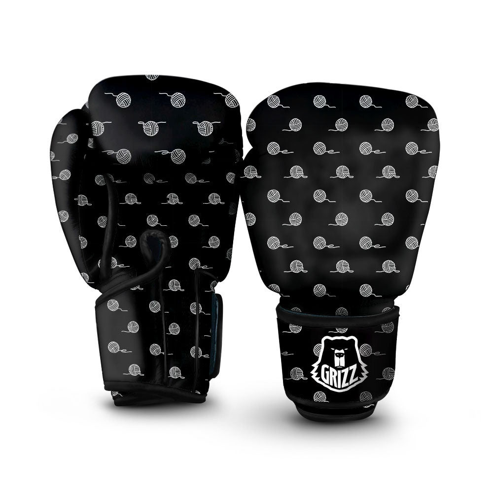 Yarn White And Black Print Pattern Boxing Gloves-grizzshop