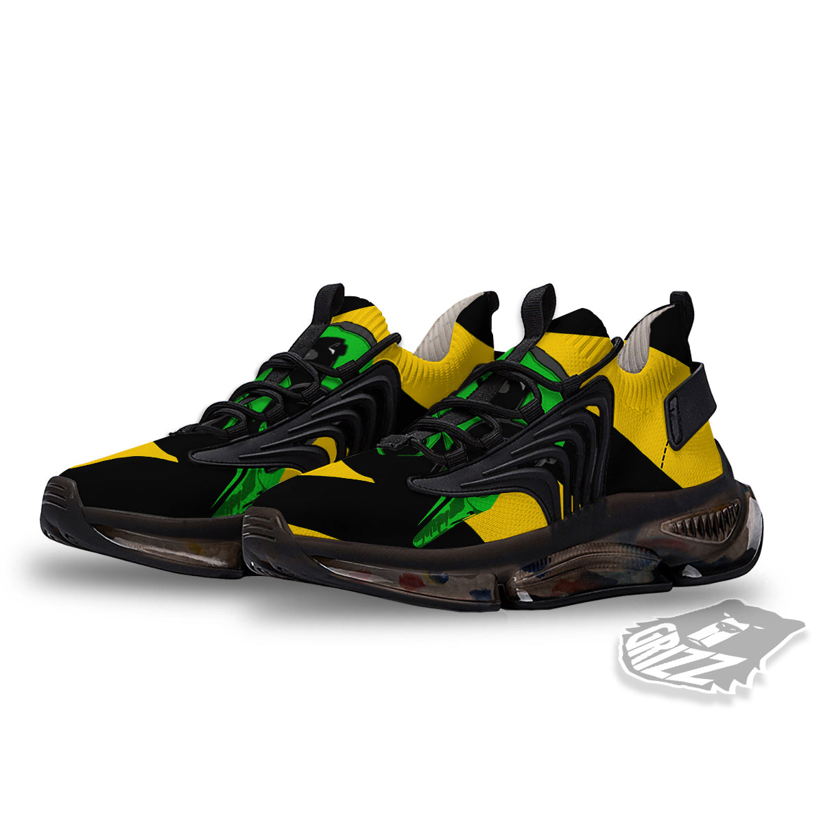 Yellow And Green Helmet Print Black Gym Shoes-grizzshop