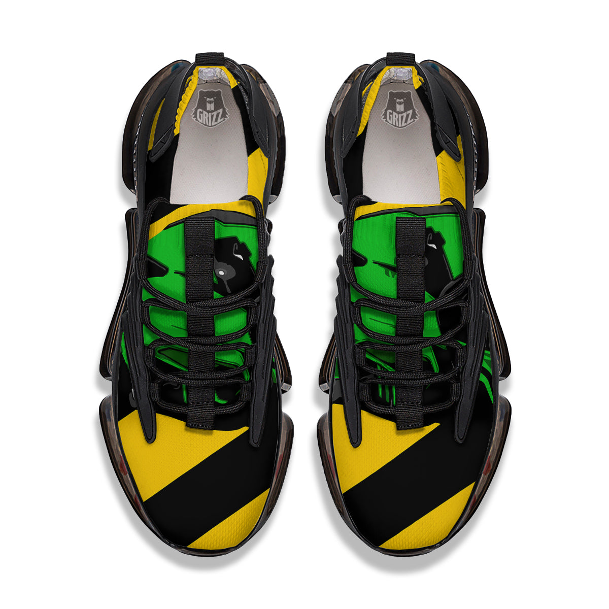 Yellow And Green Helmet Print Black Gym Shoes-grizzshop
