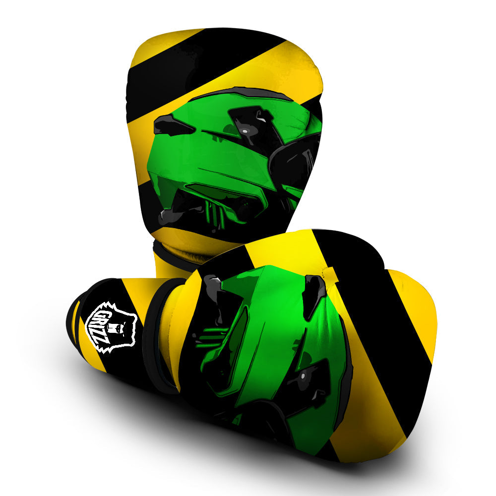 Yellow And Green Helmet Print Boxing Gloves-grizzshop