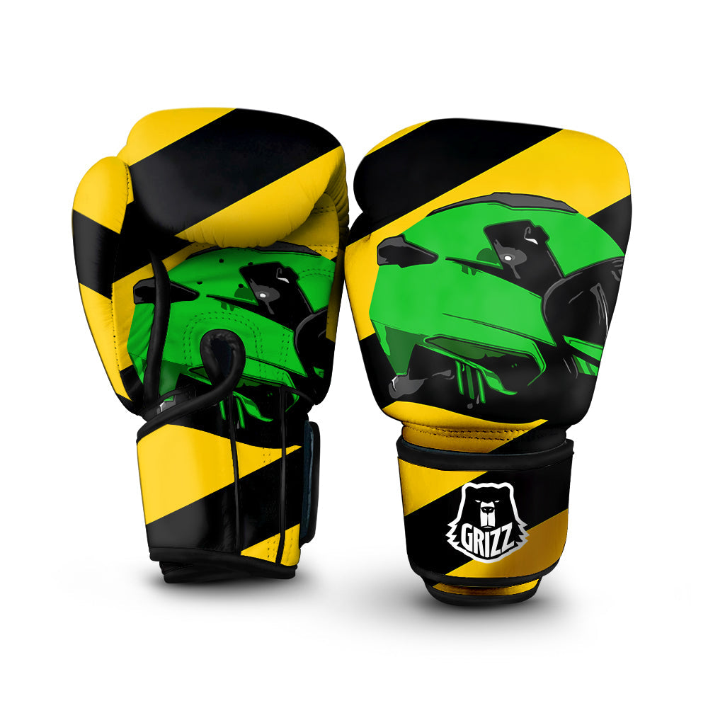 Yellow And Green Helmet Print Boxing Gloves-grizzshop