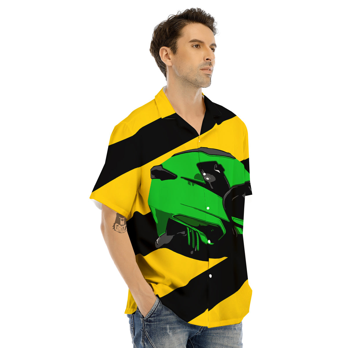 Yellow And Green Helmet Print Men's Hawaiian Shirt-grizzshop