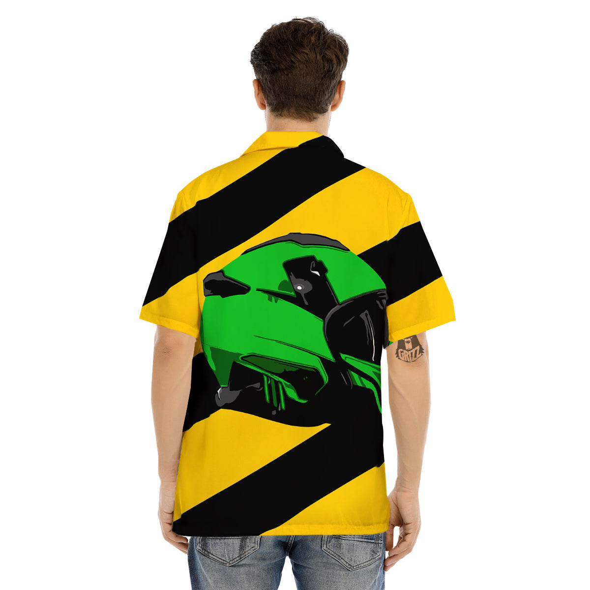 Yellow And Green Helmet Print Men's Hawaiian Shirt-grizzshop