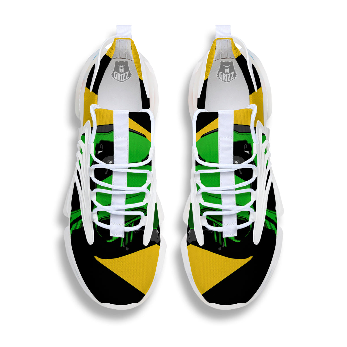 Yellow And Green Helmet Print White Gym Shoes-grizzshop