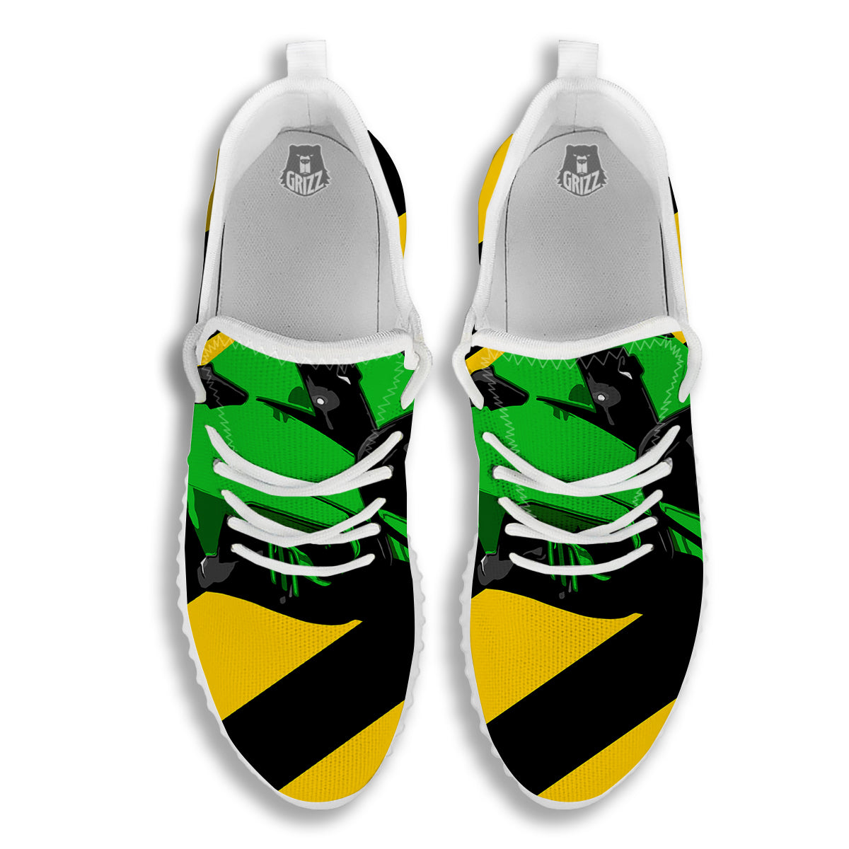 Yellow And Green Helmet Print White Walking Shoes-grizzshop