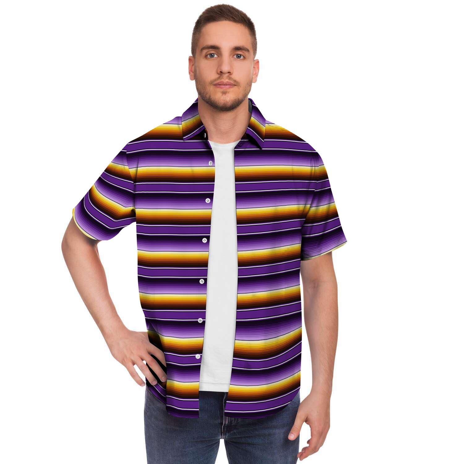 Yellow And Purple Mexican Baja Men's Short Sleeve Shirt-grizzshop