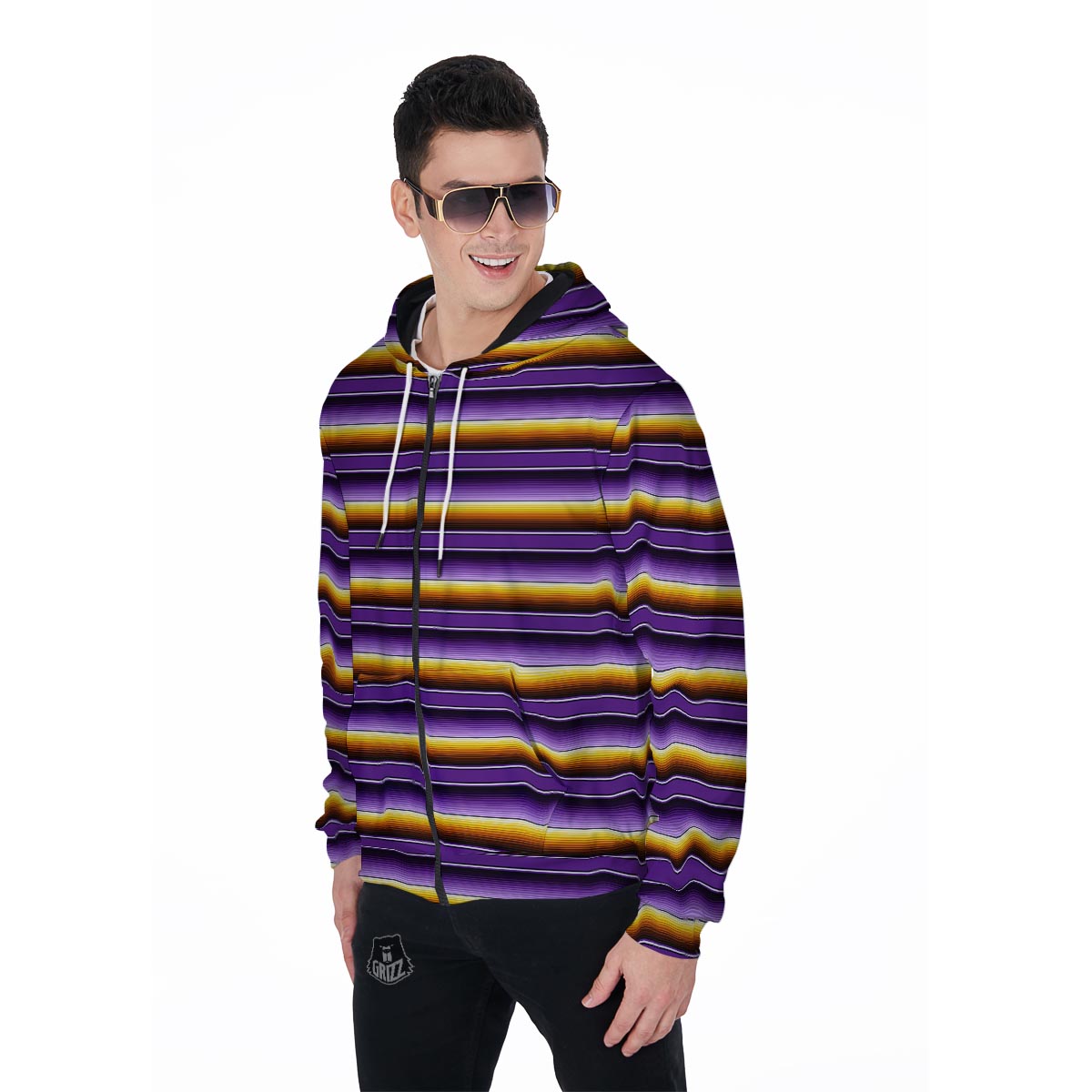 Yellow And Purple Mexican Baja Men's Zip Up Hoodie-grizzshop