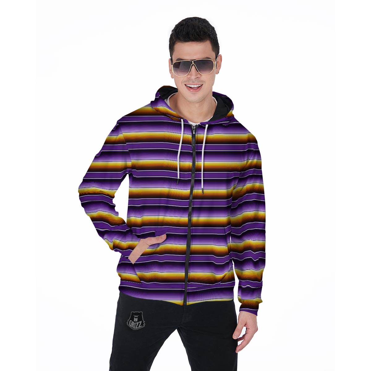 Yellow And Purple Mexican Baja Men's Zip Up Hoodie-grizzshop