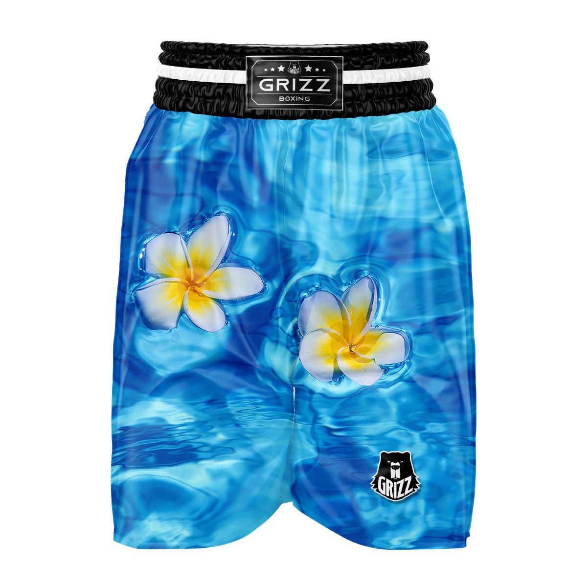 Yellow And White Plumeria In Water Print Boxing Shorts-grizzshop