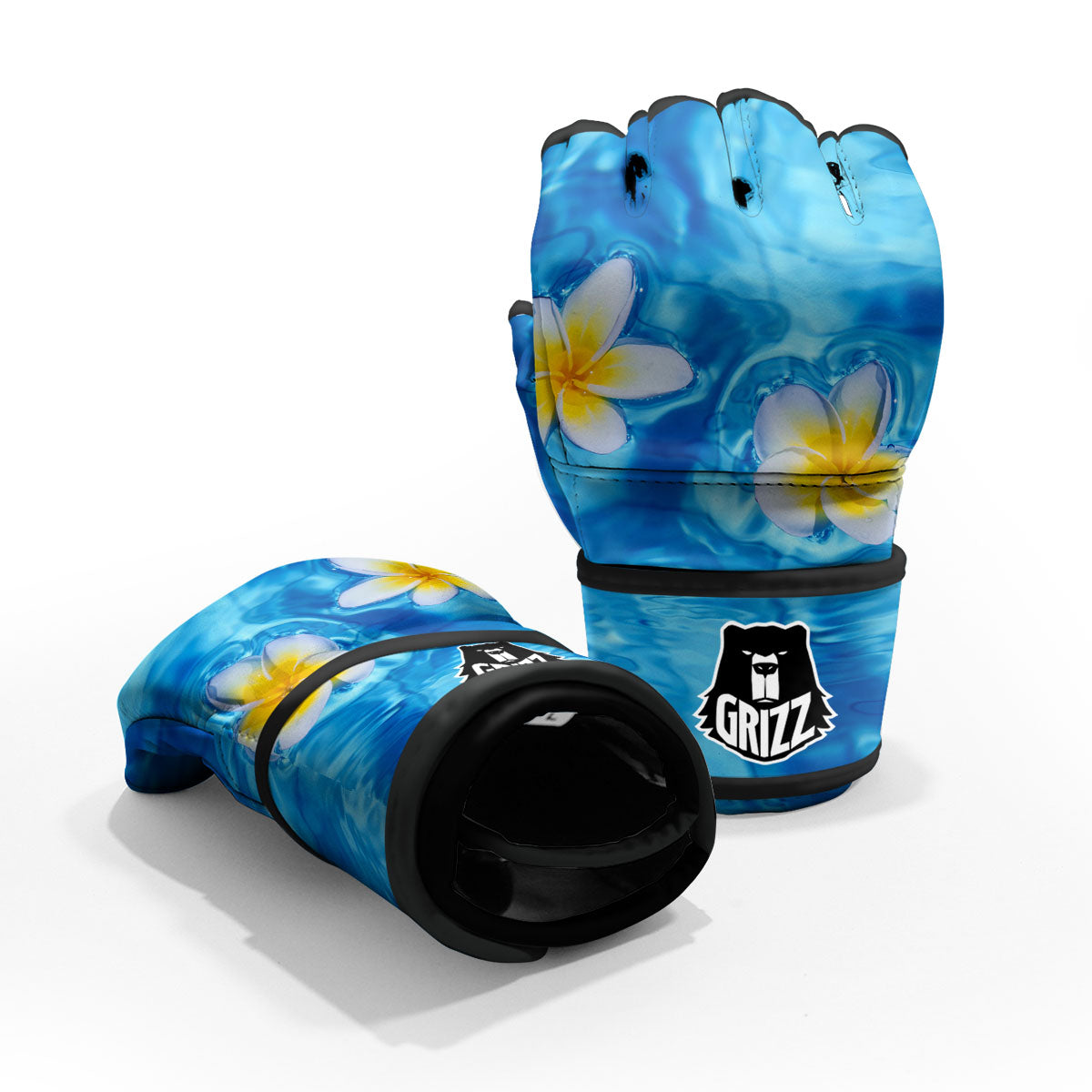 Yellow And White Plumeria In Water Print MMA Gloves-grizzshop