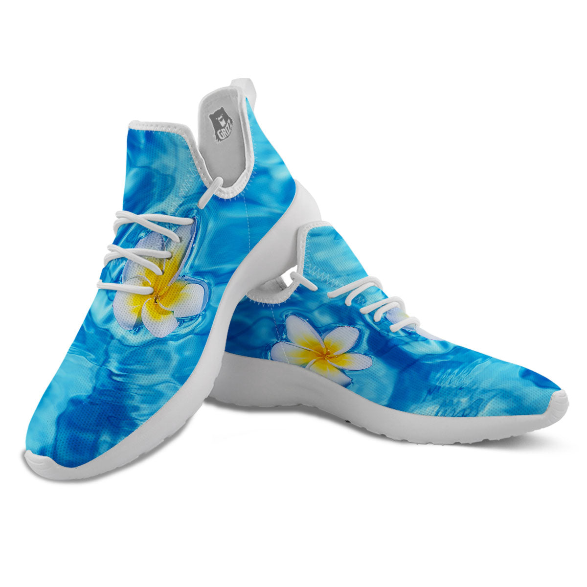 Yellow And White Plumeria In Water Print White Athletic Shoes-grizzshop
