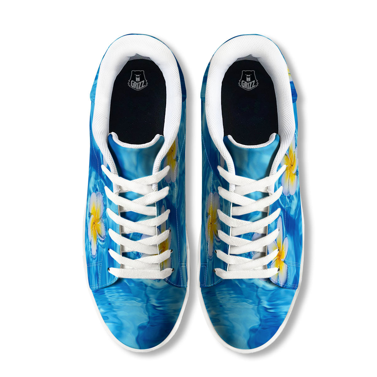 Yellow And White Plumeria In Water Print White Low Top Sneakers-grizzshop