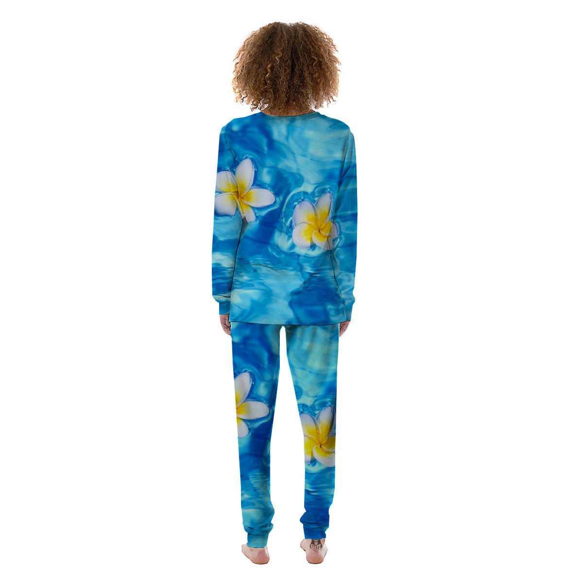 Yellow And White Plumeria In Water Print Women's Pajamas-grizzshop