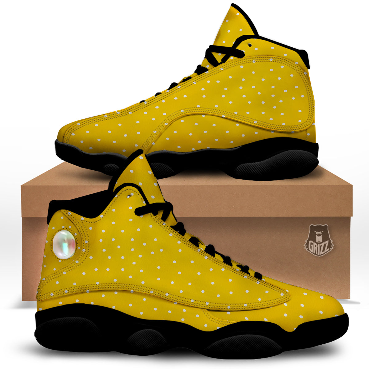 Yellow And White Polka Dot Print Pattern Black Basketball Shoes-grizzshop