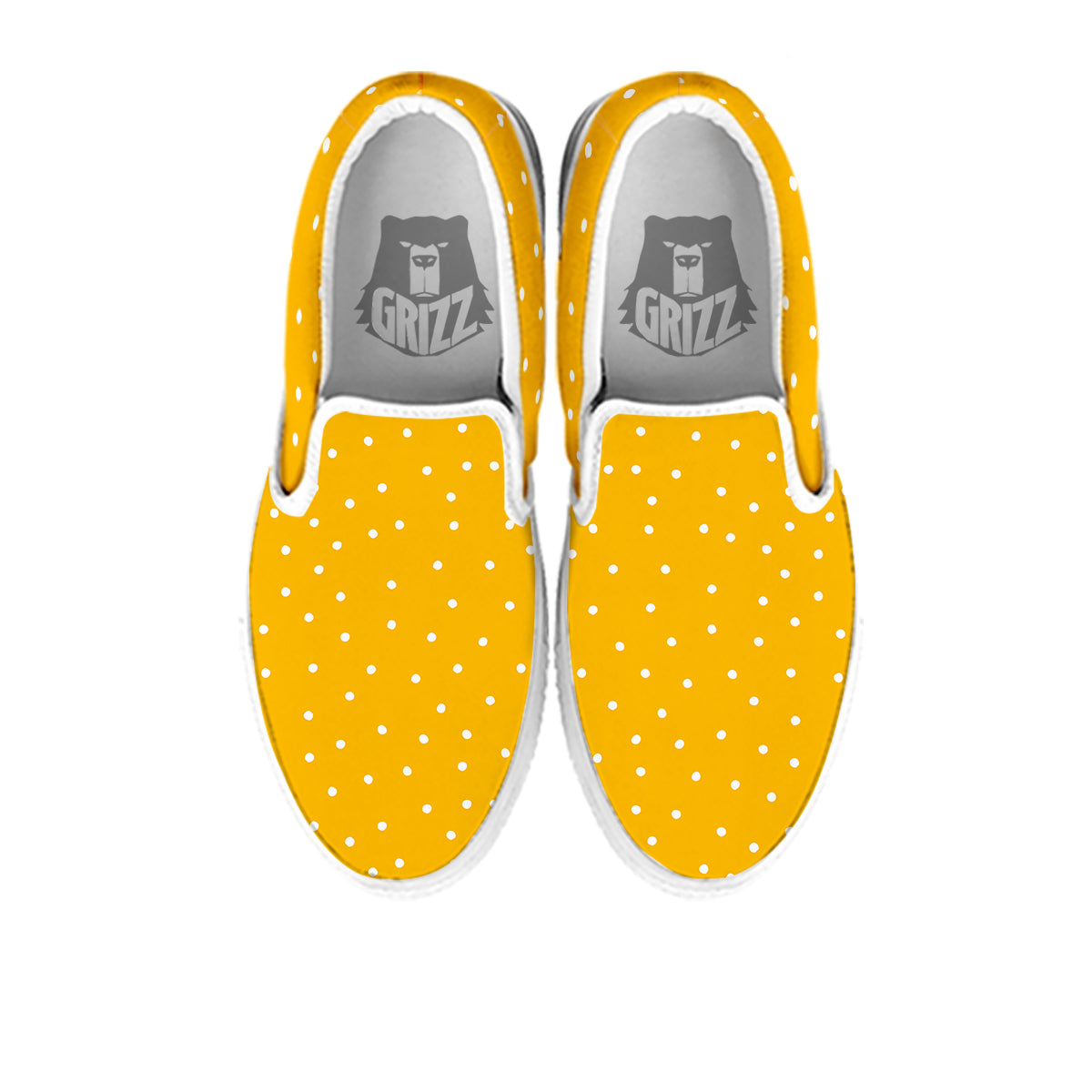 Yellow And White Polka Dot Print Pattern White Slip On Shoes-grizzshop