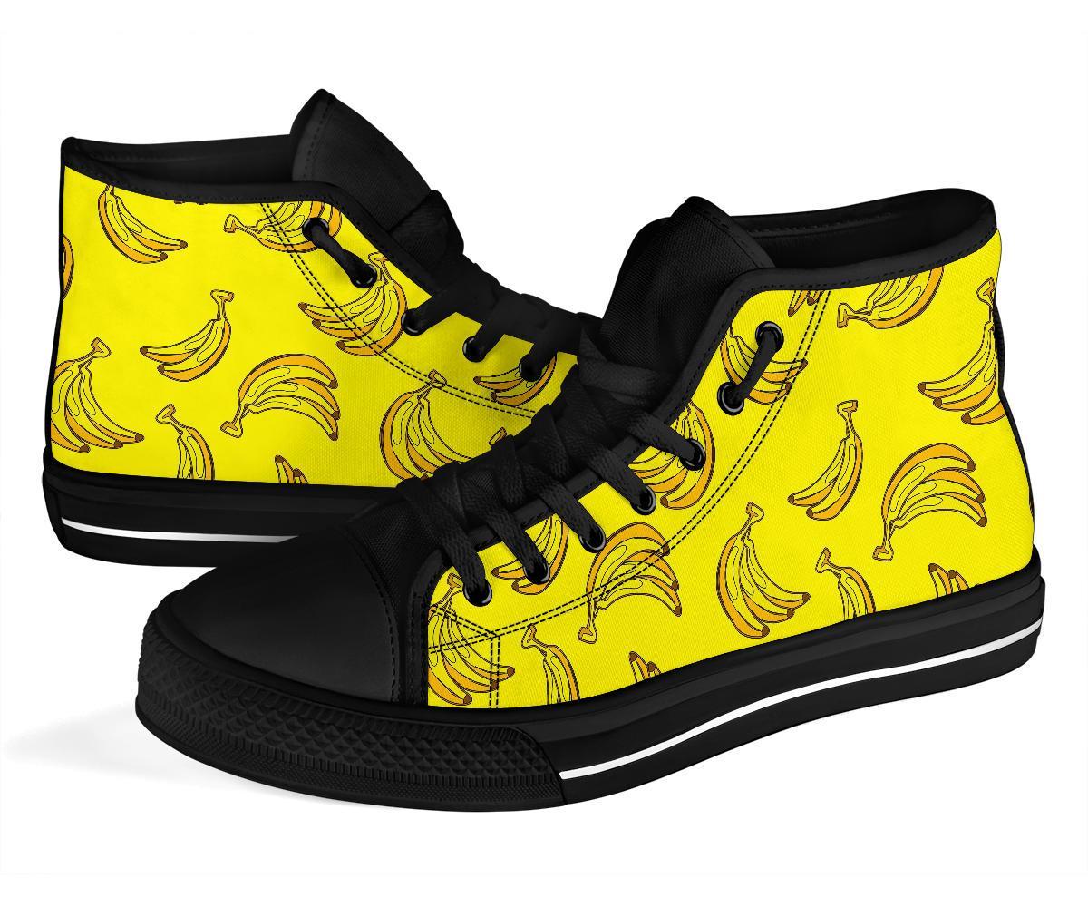 Yellow Banana Pattern Print Men Women's High Top Shoes-grizzshop