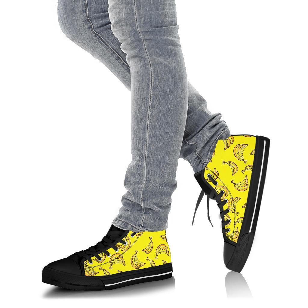 Yellow Banana Pattern Print Men Women's High Top Shoes-grizzshop