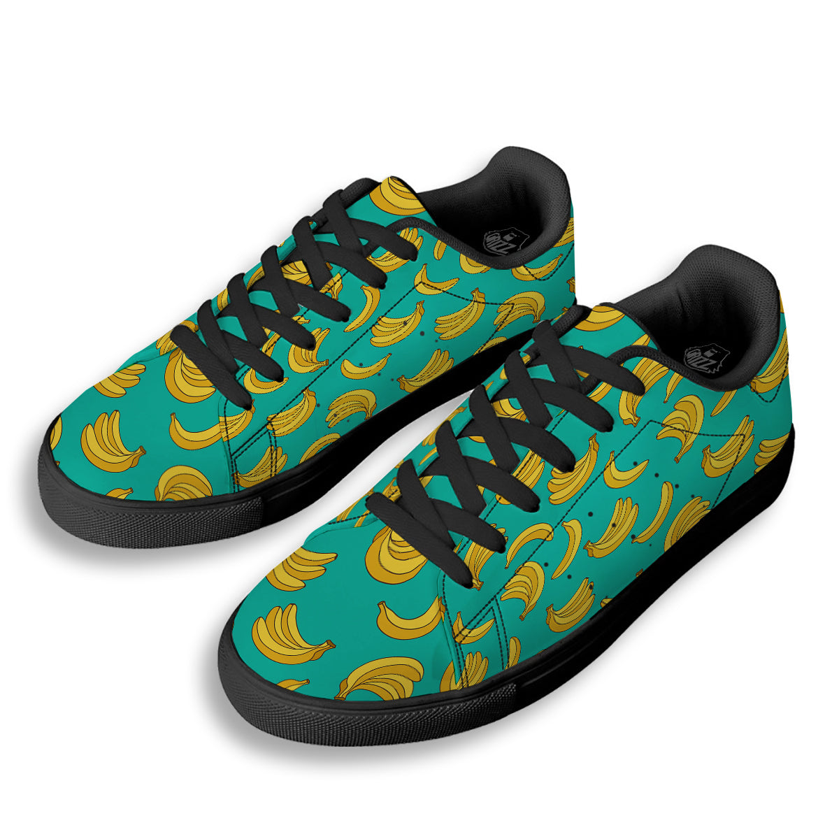 Yellow Banana Print Pattern Black Low Top Sneakers-grizzshop