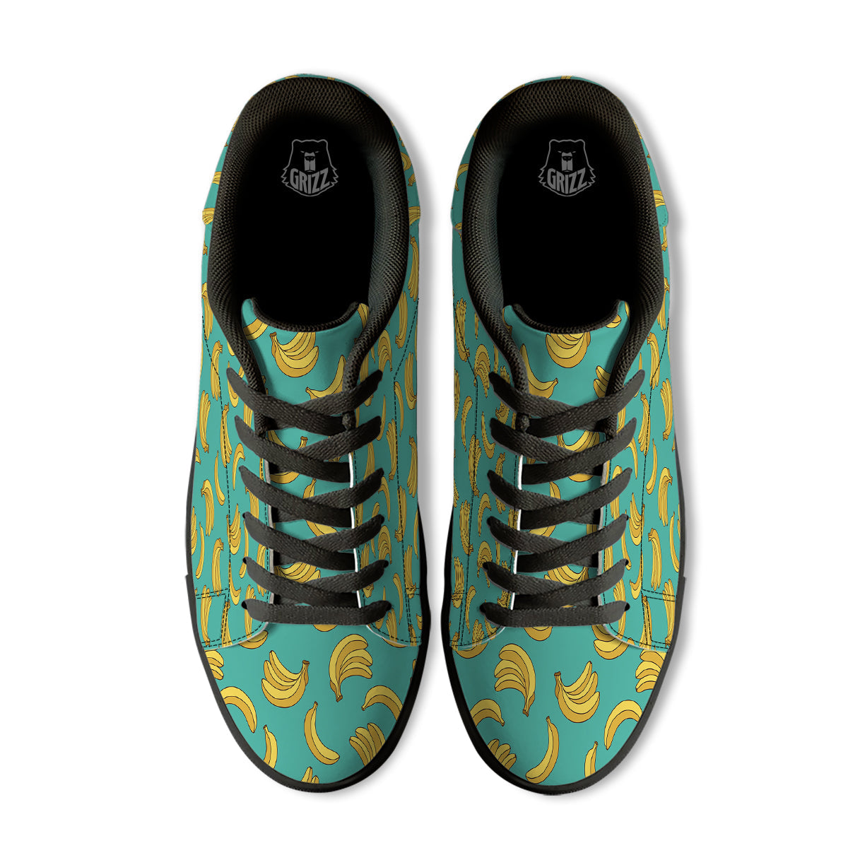 Yellow Banana Print Pattern Black Low Top Sneakers-grizzshop