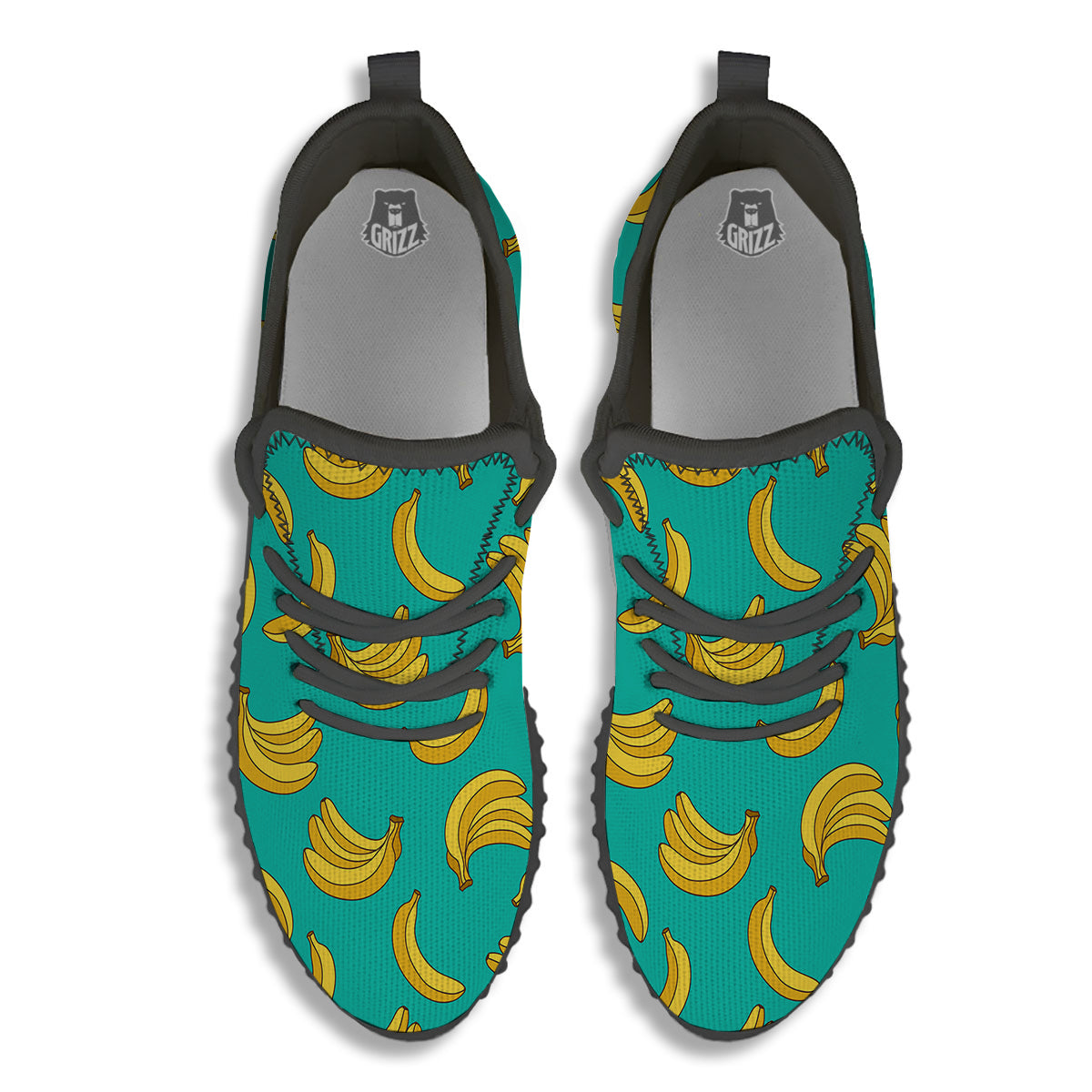 Yellow Banana Print Pattern Black Walking Shoes-grizzshop