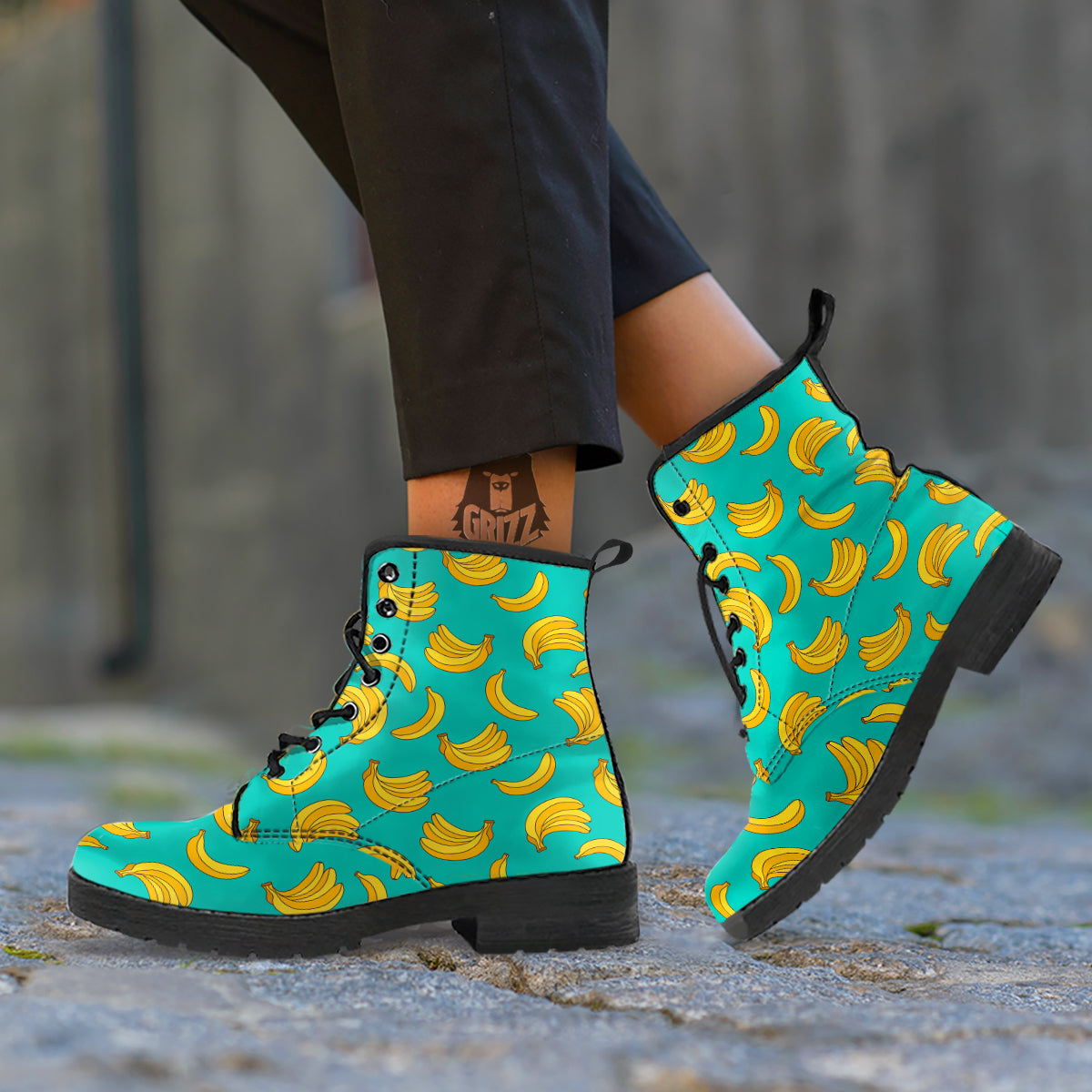Yellow Banana Print Pattern Leather Boots-grizzshop