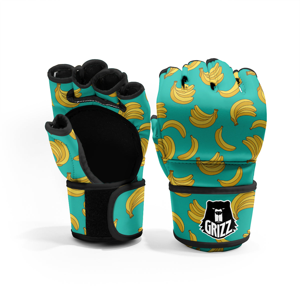 Yellow Banana Print Pattern MMA Gloves-grizzshop