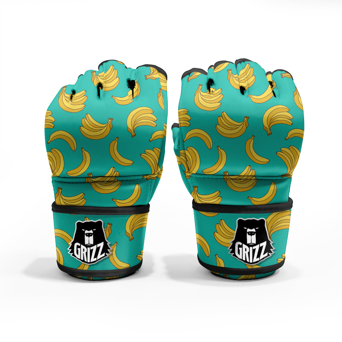 Yellow Banana Print Pattern MMA Gloves-grizzshop