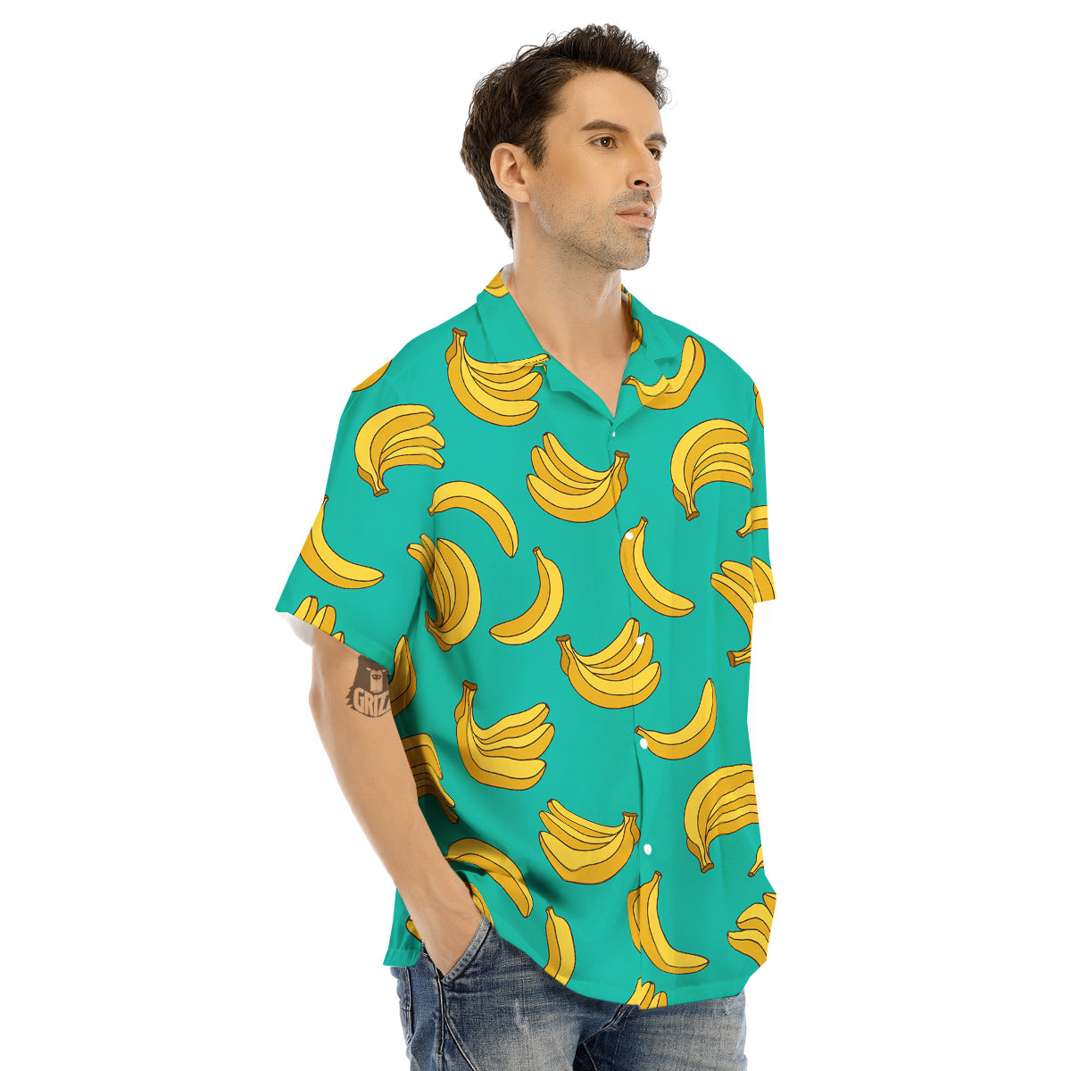 Yellow Banana Print Pattern Men's Hawaiian Shirt-grizzshop